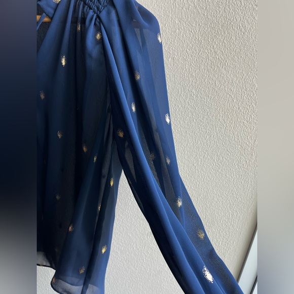 Navy and gold long sleeve blouse - Picture 5 of 8